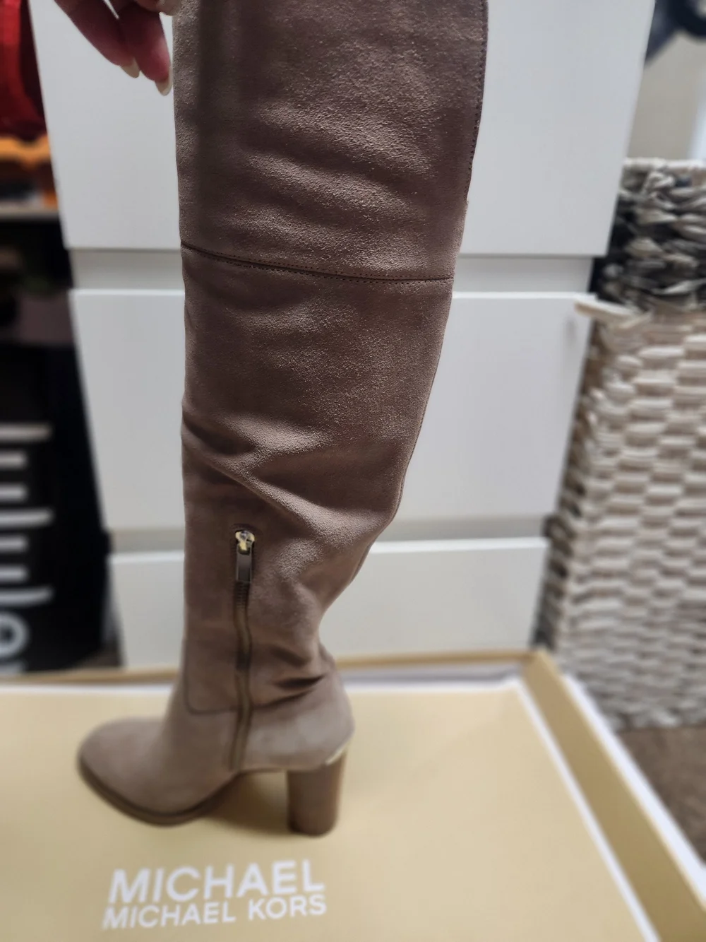 Michael Kors Taupe Suede Over-the-Knee Block Heel Boots